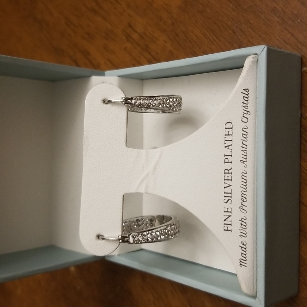Women's silver plated crystal pierced earrings STOCKING STUFFER